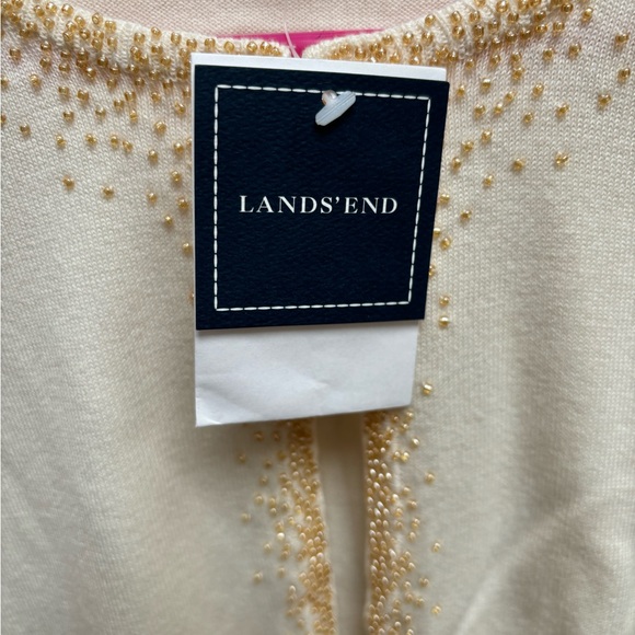 Land’s End NWT women’s cotton cream cardigan with gold beads. Size xl - Picture 4 of 6